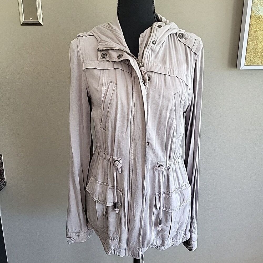 Aeropostale Y2K Gray Military Style Zip Up Hooded Lightweight Jacket Womens M